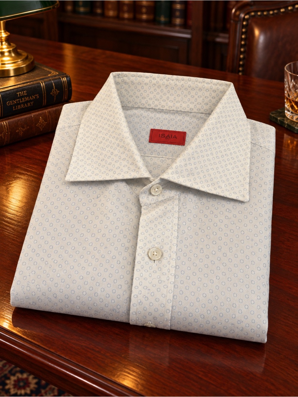 Isaia Light Blue Micro Dot Spread Collar Dress Shirt
